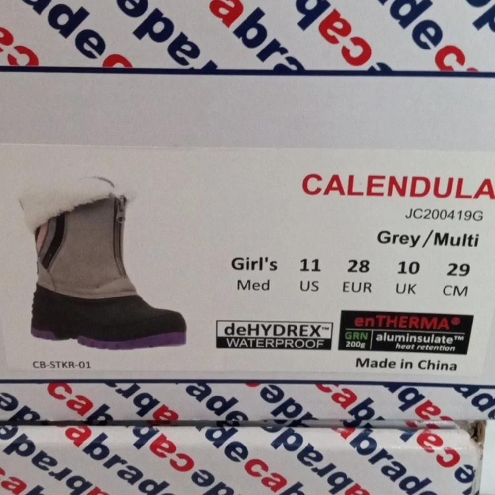 Girls Gray and Pink Calendula Winter Boots with Purple Soles